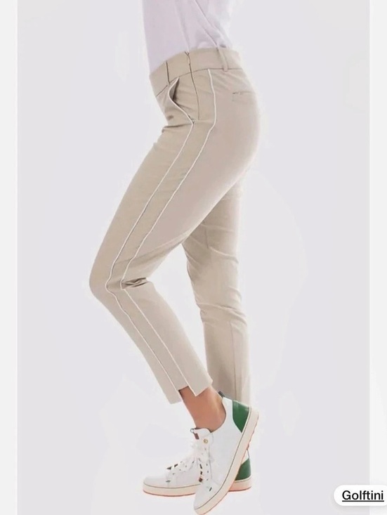 Golftini Pants - ⁠Golftini Women Khaki Pull-On Stretch Ankle Golf Pants White Piping Stripe